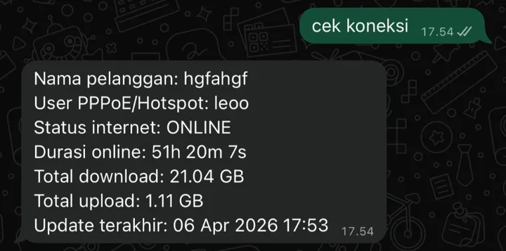 Status koneksi dibaca dari sesi RADIUS pelanggan.